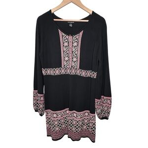 Lucky Brand Black White and Red Print Sweater Dress Size XL